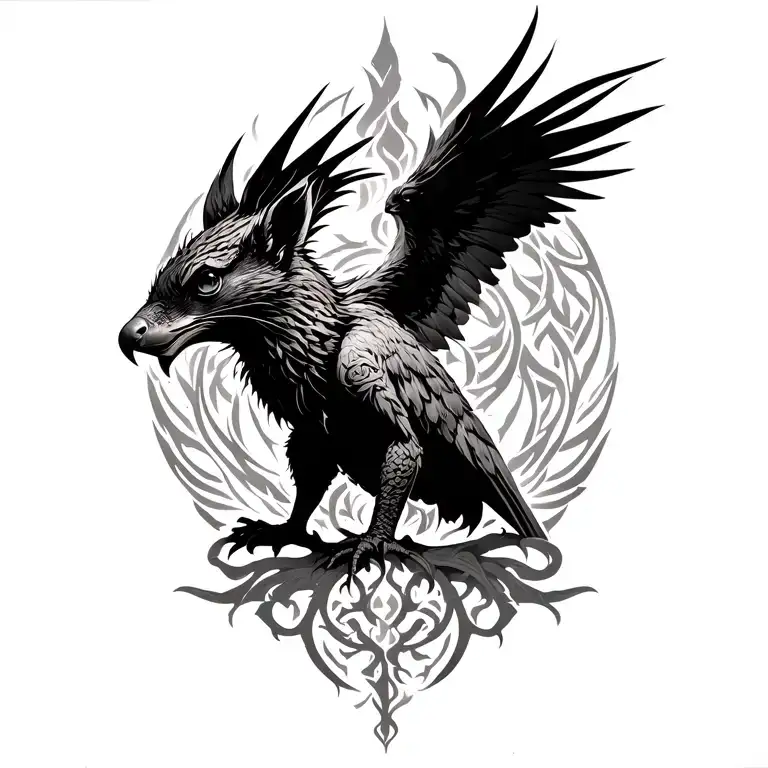 ratatoskr, nidhogg and eagle of yggdrasil on back of shoulder and neck tattoo design idea