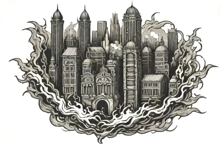 Burning City tattoo design idea