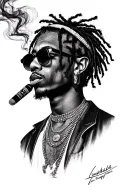 Wiz Khalifa smoking black and grey tattoo design idea