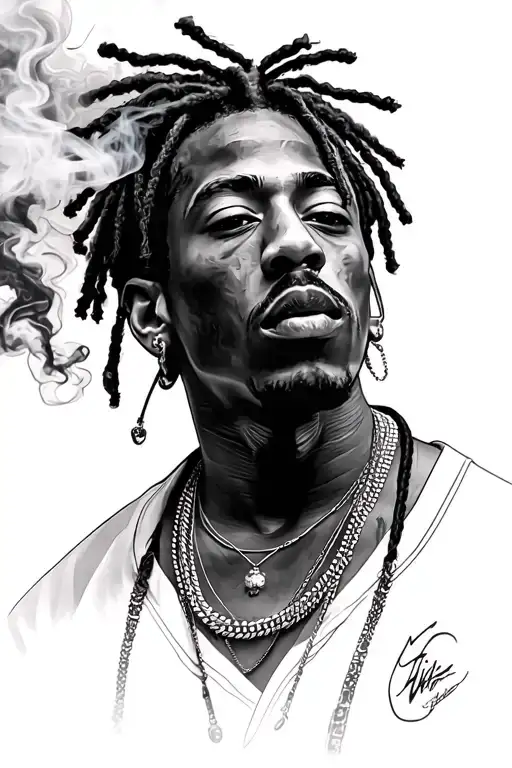 Wiz Khalifa smoking black and grey tattoo design idea