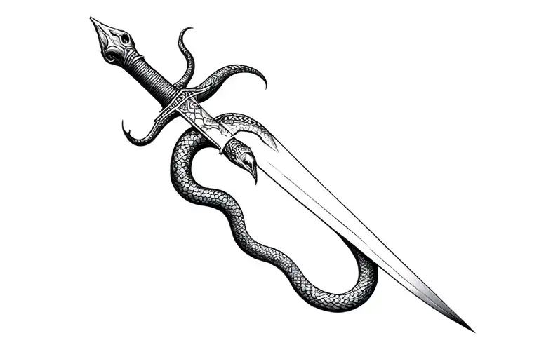 double-edged sword similar to Conan the barbarian sword with a medical snake wrapped around with the head facing outward tattoo design idea