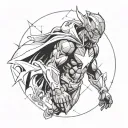 Combine elements of AI technology with superhero imagery to create a futuristic superhero tattoo design tattoo design idea