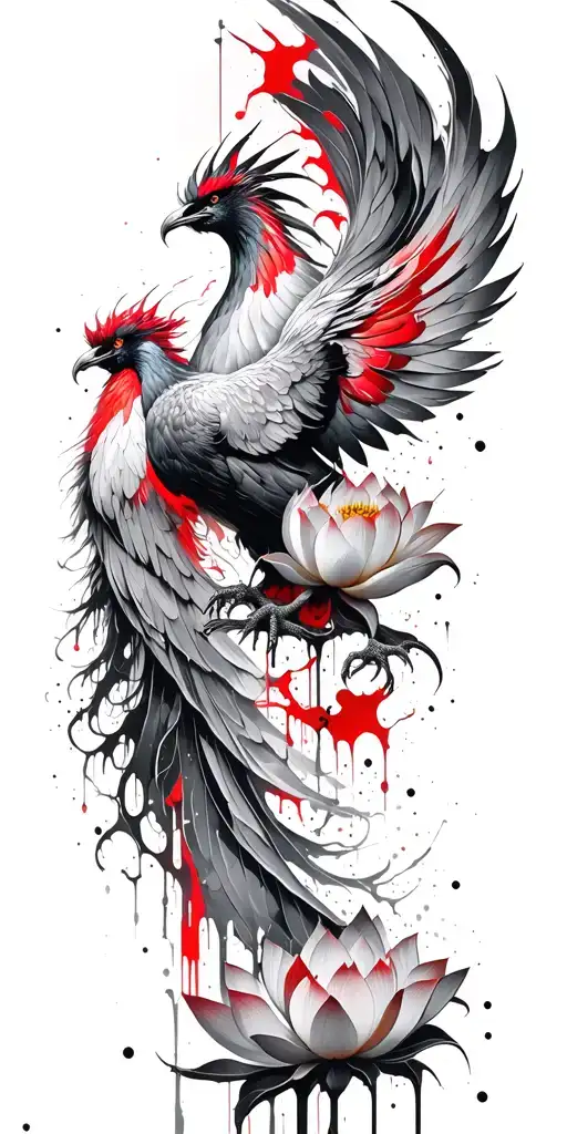 phoenix rising with lotus flower tattoo design idea