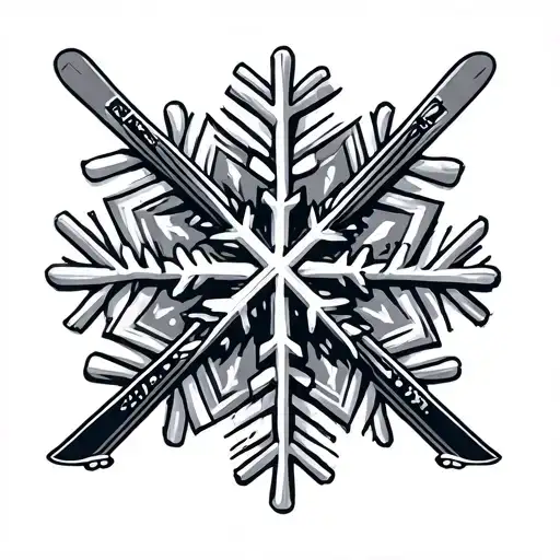 snowflake with skis crossed tattoo design idea