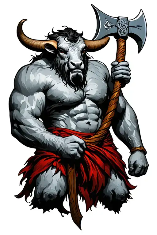 Minotaur holding battle axe tattoo design idea