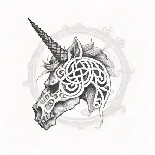  skull unicorn wolf with celtic cross with the name Riley written inside it tattoo design idea