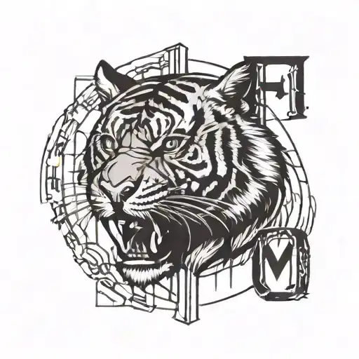 A fierce tiger breaking free from jail bars with the word 'freedom' written in bold letters tattoo design idea