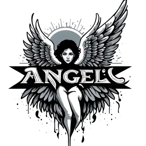 "Earth angel" angel wings spread tattoo design idea