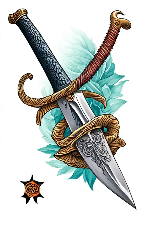 african sword intertwined tattoo design idea