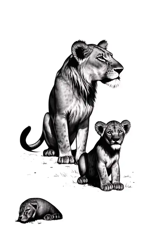 lioness 2 lion cubs tattoo design idea