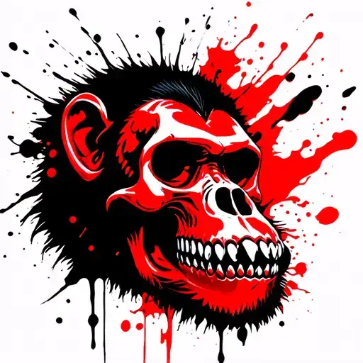 Monkey skull japanese ancient style tattoo design idea