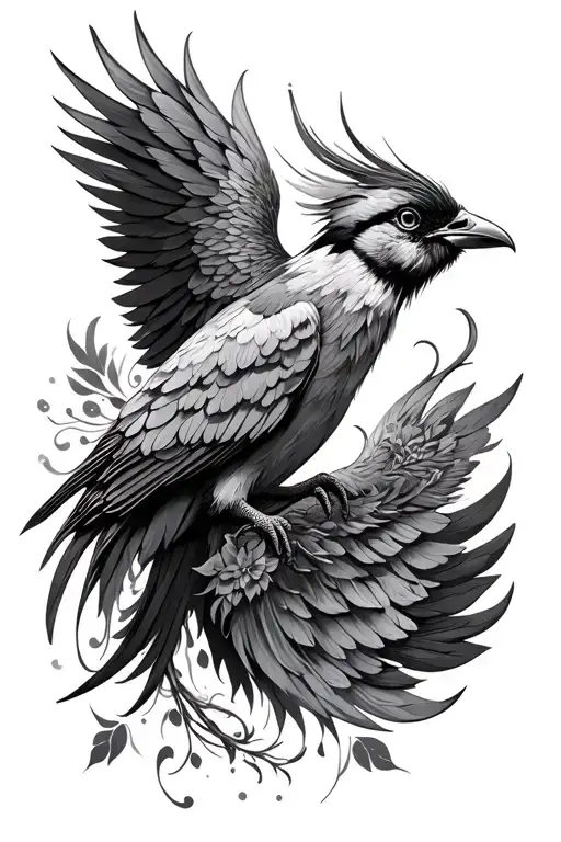 Trumpet and Fenix ​​Bird tattoo design idea