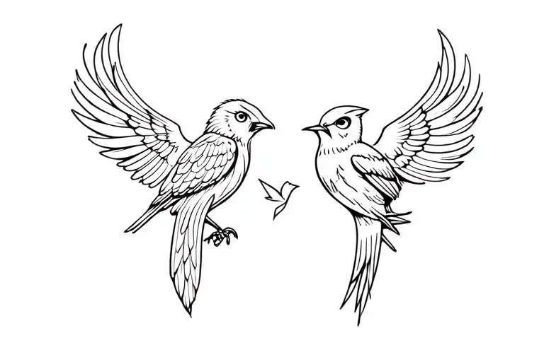 small three birds phoenix, owl, and songbird tattoo design idea