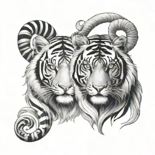 Tiger and Aries ram tattoo design idea