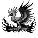 fierce Phoenix rising from flames tattoo design idea