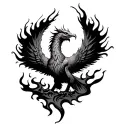 fierce Phoenix rising from flames tattoo design idea