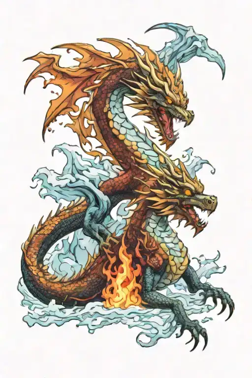fire dragon fighting ice dragon tattoo design idea