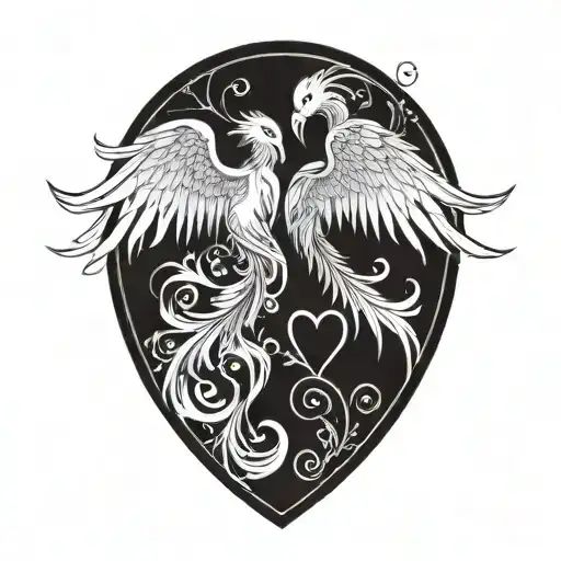 heart and phoenix with open wings tattoo design idea
