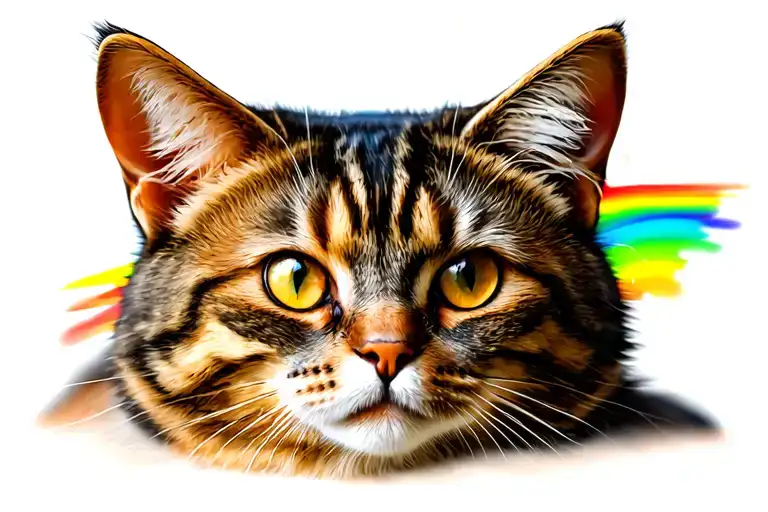 Brown tabby cat portrait with rainbow tattoo design idea