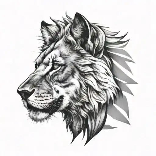 half lion half wolf head tattoo design idea