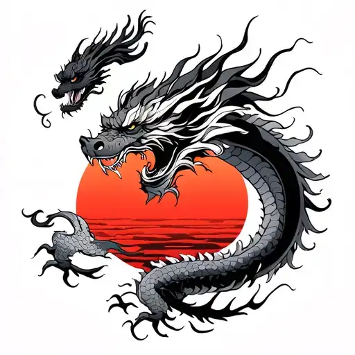 Rising Sun with Asian Dragon tattoo design idea