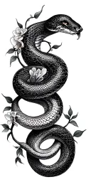 orchid vines wrapping around a snake intertwined tattoo design idea