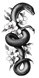 orchid vines wrapping around a snake intertwined tattoo design idea