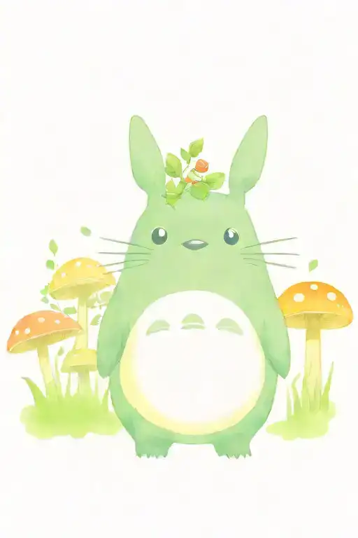 psychedelic totoro with mushrooms and kodama tattoo design idea