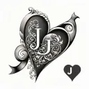 j en j letter , heart shape tattoo design idea
