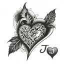 j en j letter , heart shape tattoo design idea