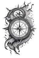 map compass and clock face morphing tattoo design idea