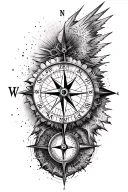 map compass and clock face morphing tattoo design idea