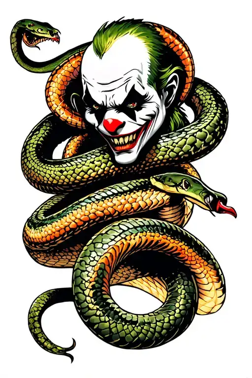 arkham joker snakes black and white tattoo design idea