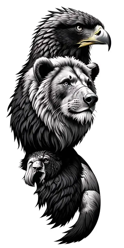 wildlife bear, lion, eagle tattoo design idea