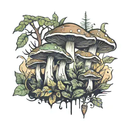 mushrooms Forest tattoo design idea