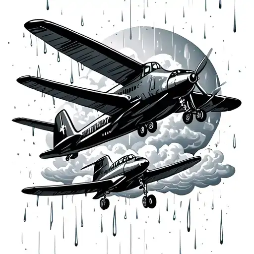 rain cloud and aeroplane tattoo design idea