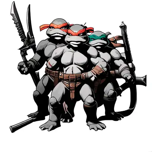 all 4 Teenage mutant ninja turtles carapaces with their weapons tattoo design idea