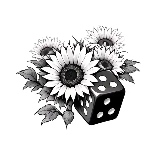 2 small dice with sunflowers replacing the dots tattoo design idea