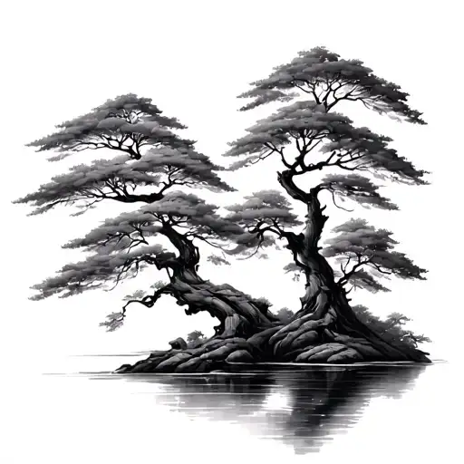 Japanese maple trees with rivers tattoo design idea
