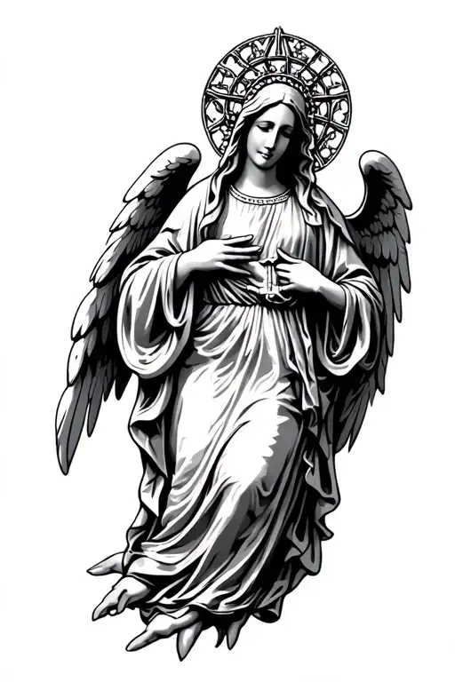 angel of death, Virgin Mary, rosary wrapped, smile now cry later  tattoo design idea