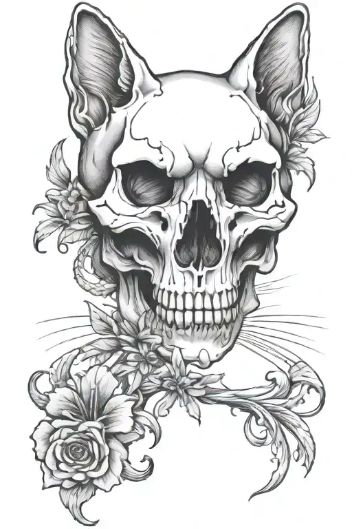 cat skull tattoo design idea