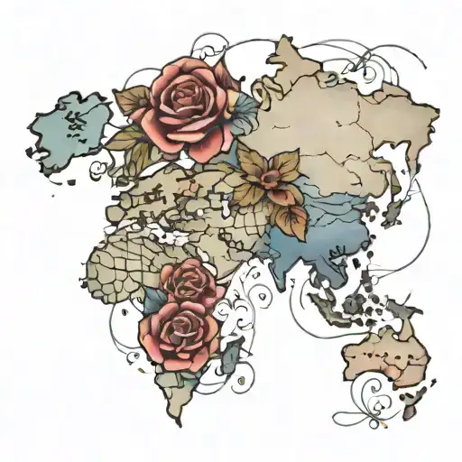 World map with roses on the forearm with a gradient rise tattoo design idea