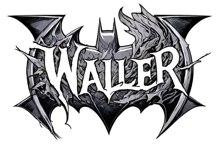 "Waller" batman symbol surrounded tattoo design idea