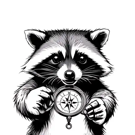 racoon holding a compass tattoo design idea