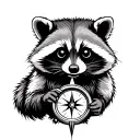 racoon holding a compass tattoo design idea