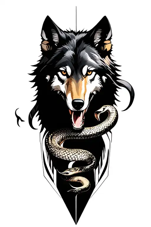 wolf eating a snake tattoo design idea