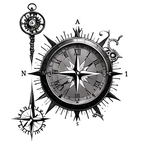 Clockwork and compass symbolising my family. My wife, son, 3 brothers and parents.  tattoo design idea