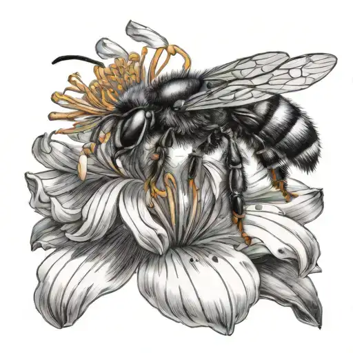 Saffron flower with bumble bee collecting nectar tattoo design idea