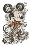 mickey mouse with name and date tattoo design idea