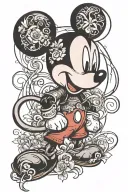 mickey mouse with name and date tattoo design idea